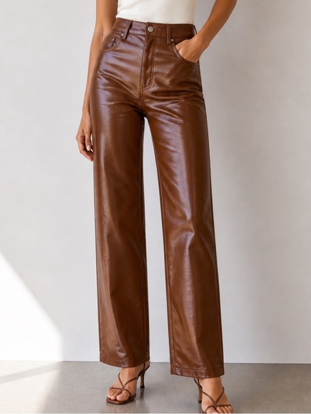 Aritzia Wilfred Brown Straight-Leg Faux-Leather Jeans